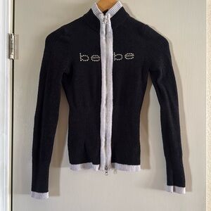 Vintage Y2K Bebe Terrycloth Rhinestone Zip Up Sweatshirt